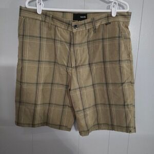 Hurley Plaid Walk Shorts Mens 36 Tan Brown Casual Surf Skate Everyday